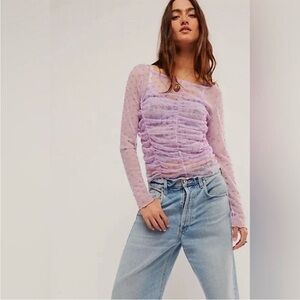 Free People Floral Print Sheer Layering Blouse Lavender - Small New without Tags